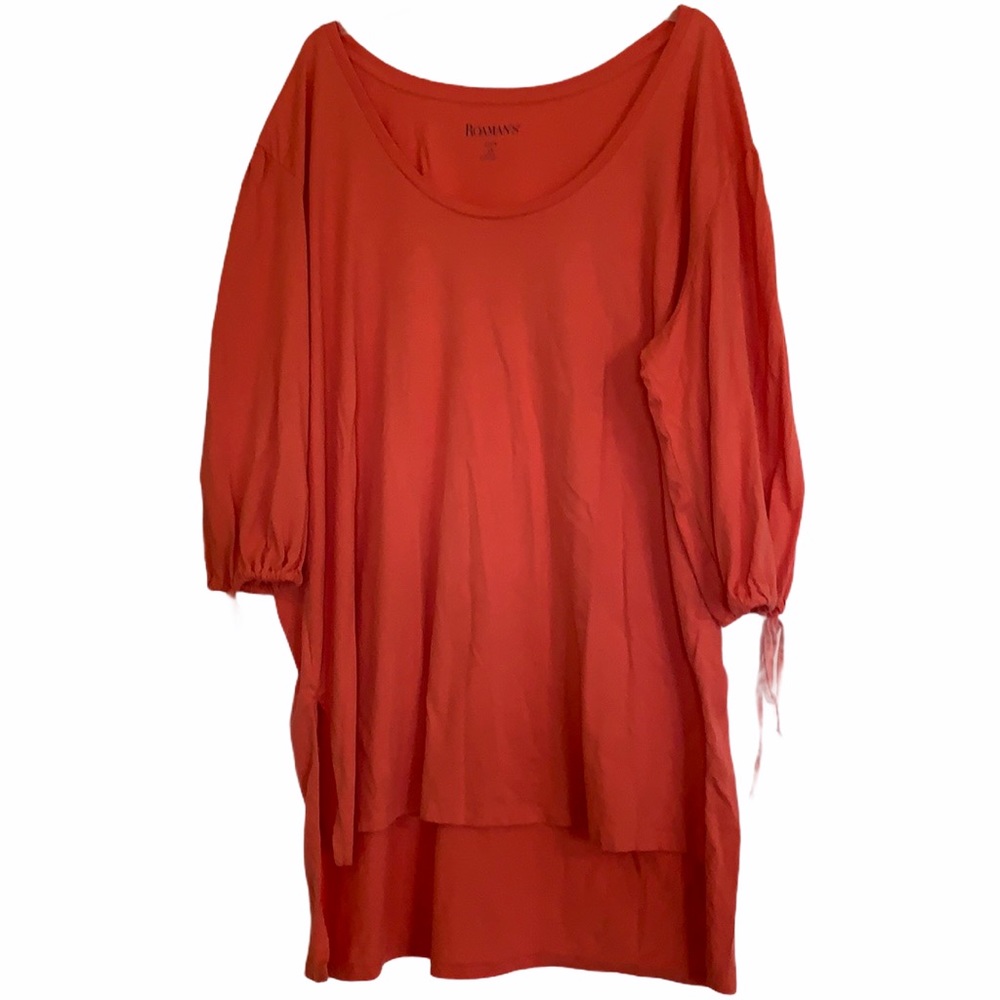 Roaman’s High Low Scoop Neck 3/4 Tie Sleeve Tunic